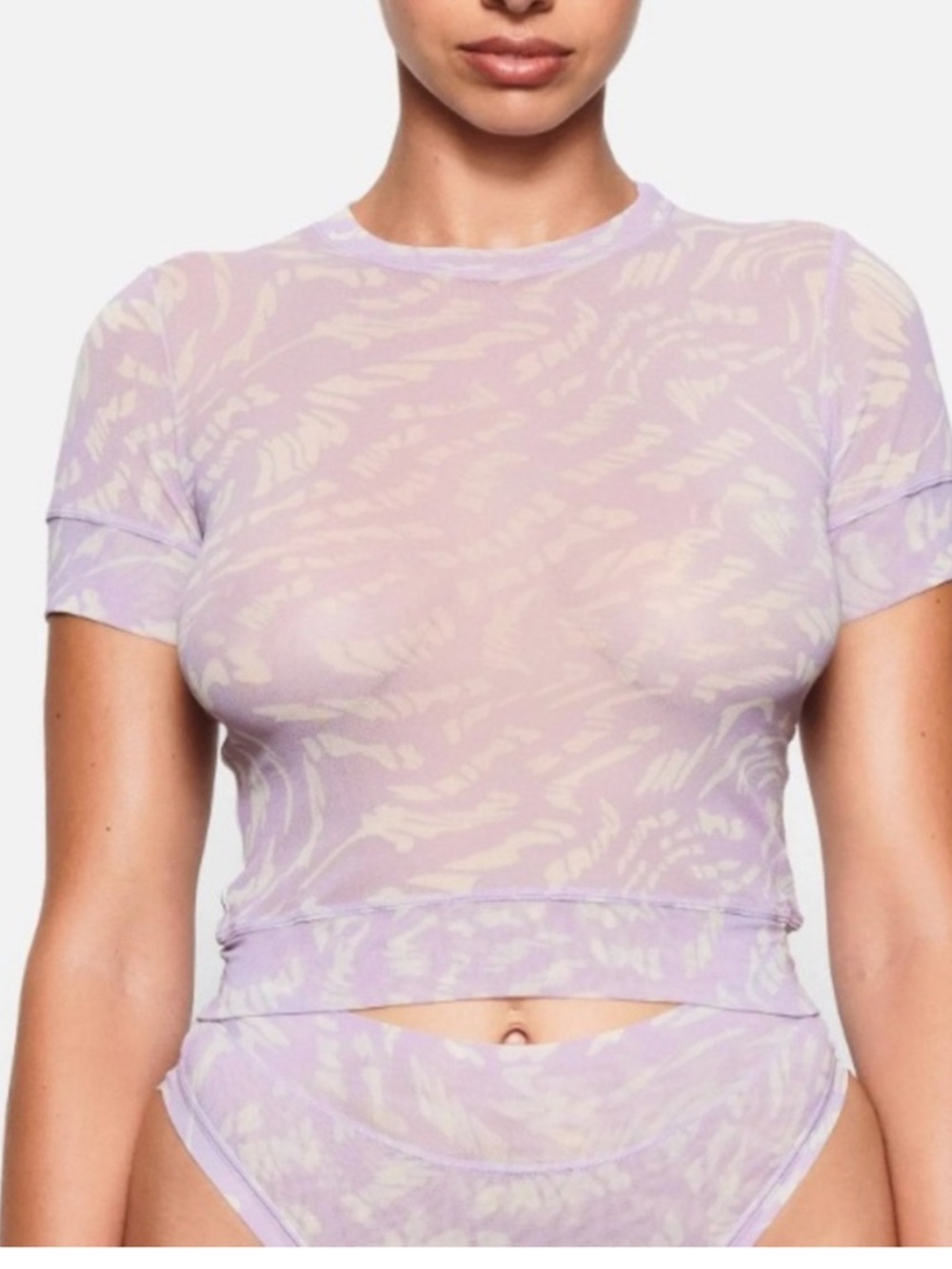 Skims Summer Mesh Short Sleeve Top Lilac Swirl, 2X